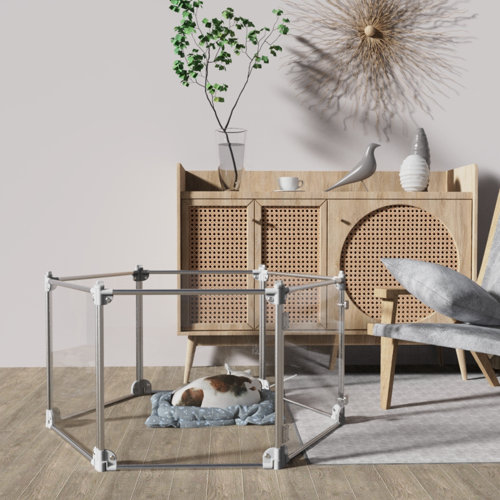 Front Row Clear Dog Pen, Transparent Pet Pen, Adjustable 6Panel